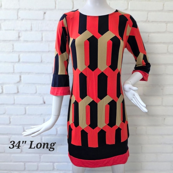 Vintage Inspired 3/4 Sleeve Shift Dress Unique 60s Mod Style Pattern Size 4 - Picture 9 of 10